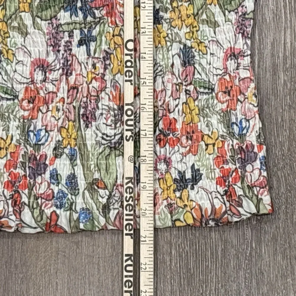 Anthropologie Smocked Top Large Floral Mesh Puff Sleeve Boho Coquette NEW